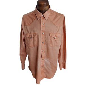 VTG ROUND UP Men's Light Orange Pearl Snap Western Shirt Size XL Made In USA